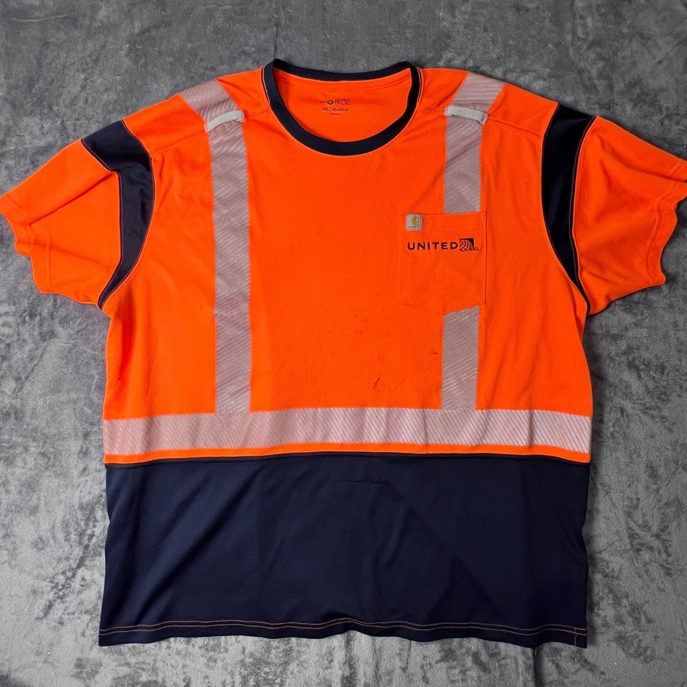 Carhartt Force Hi-Vis Orange United Airlines Reflective Work Shirt Mens 3XL
